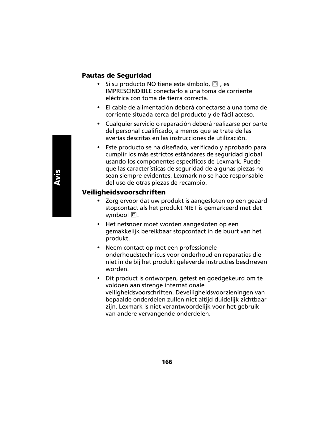 Lexmark 2400 manual Pautas de Seguridad, 166 