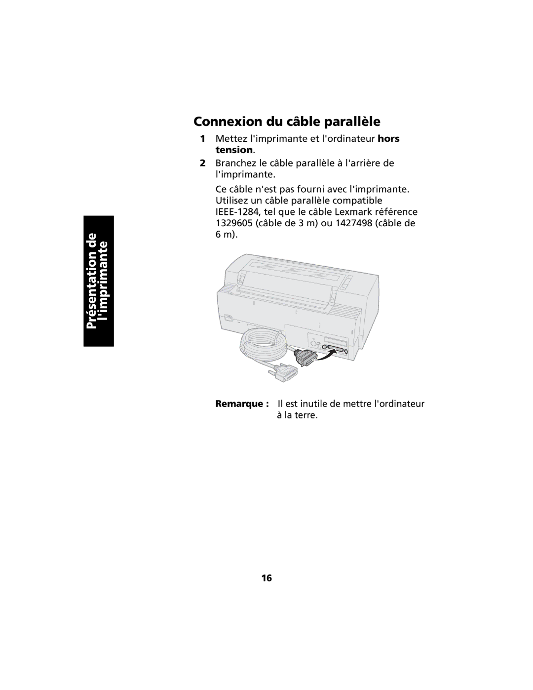 Lexmark 2400 manual Connexion du câble parallèle 