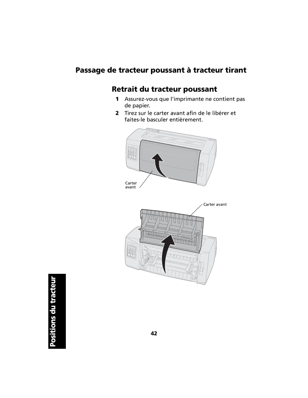 Lexmark 2400 manual Positions du tracteur 