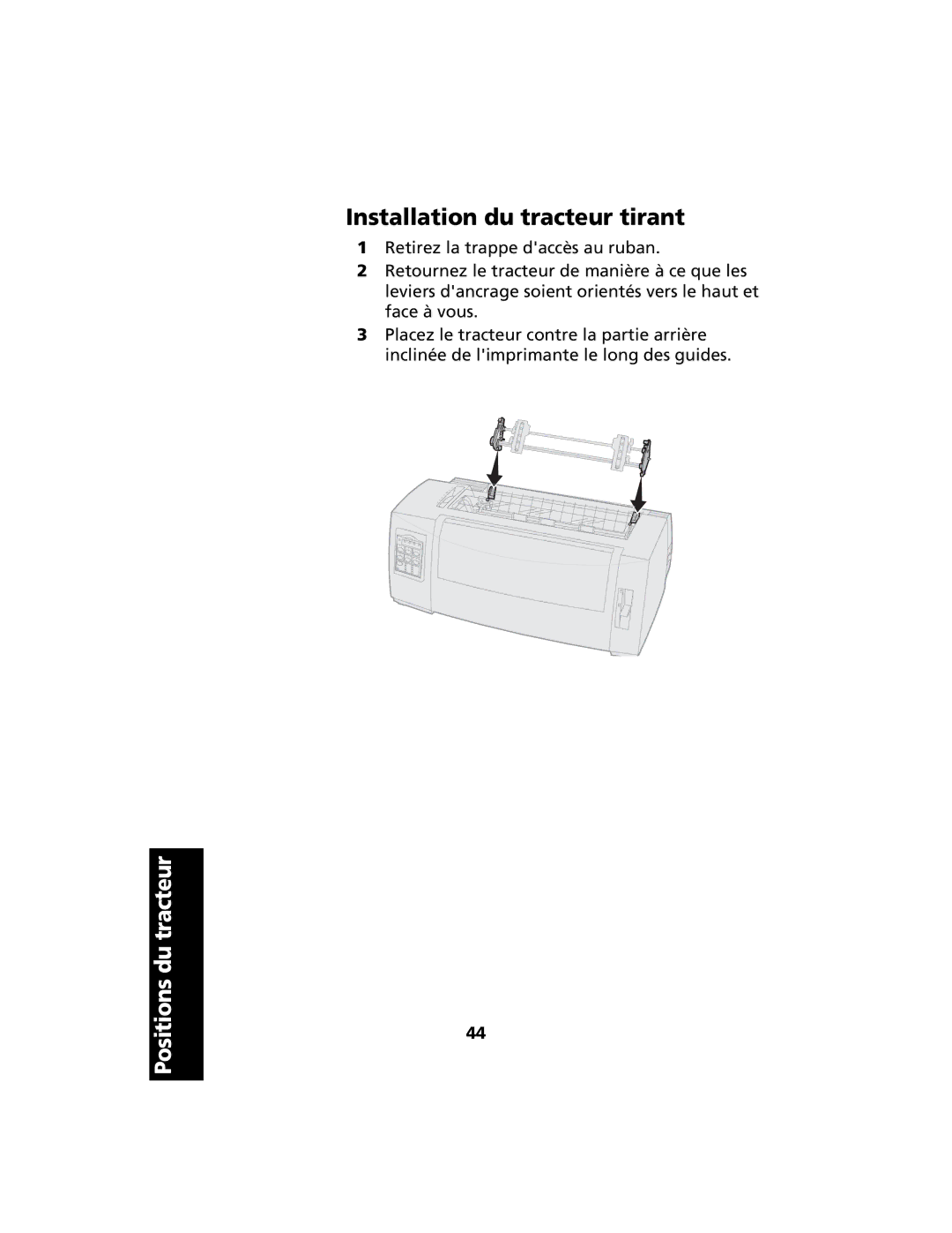 Lexmark 2400 manual Installation du tracteur tirant 