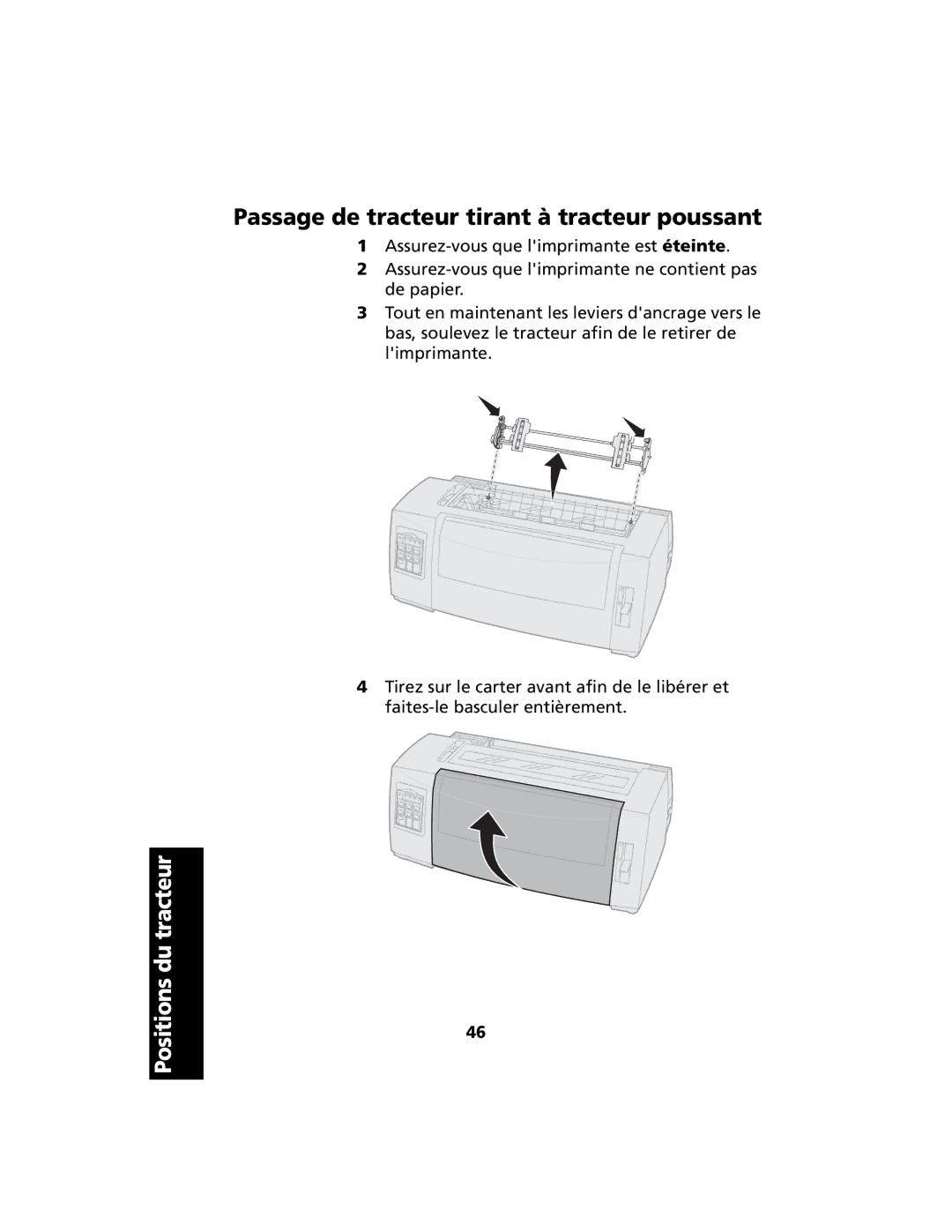 Lexmark 2400 manual Passage de tracteur tirant à tracteur poussant 