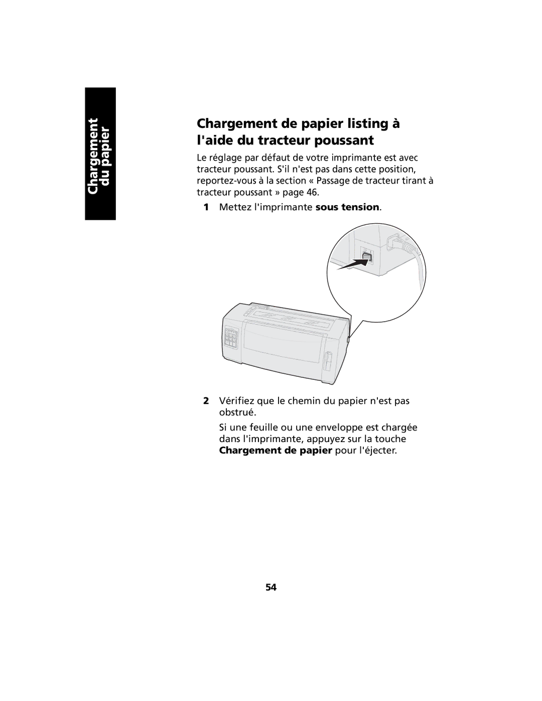 Lexmark 2400 manual Chargement de papier listing à laide du tracteur poussant 