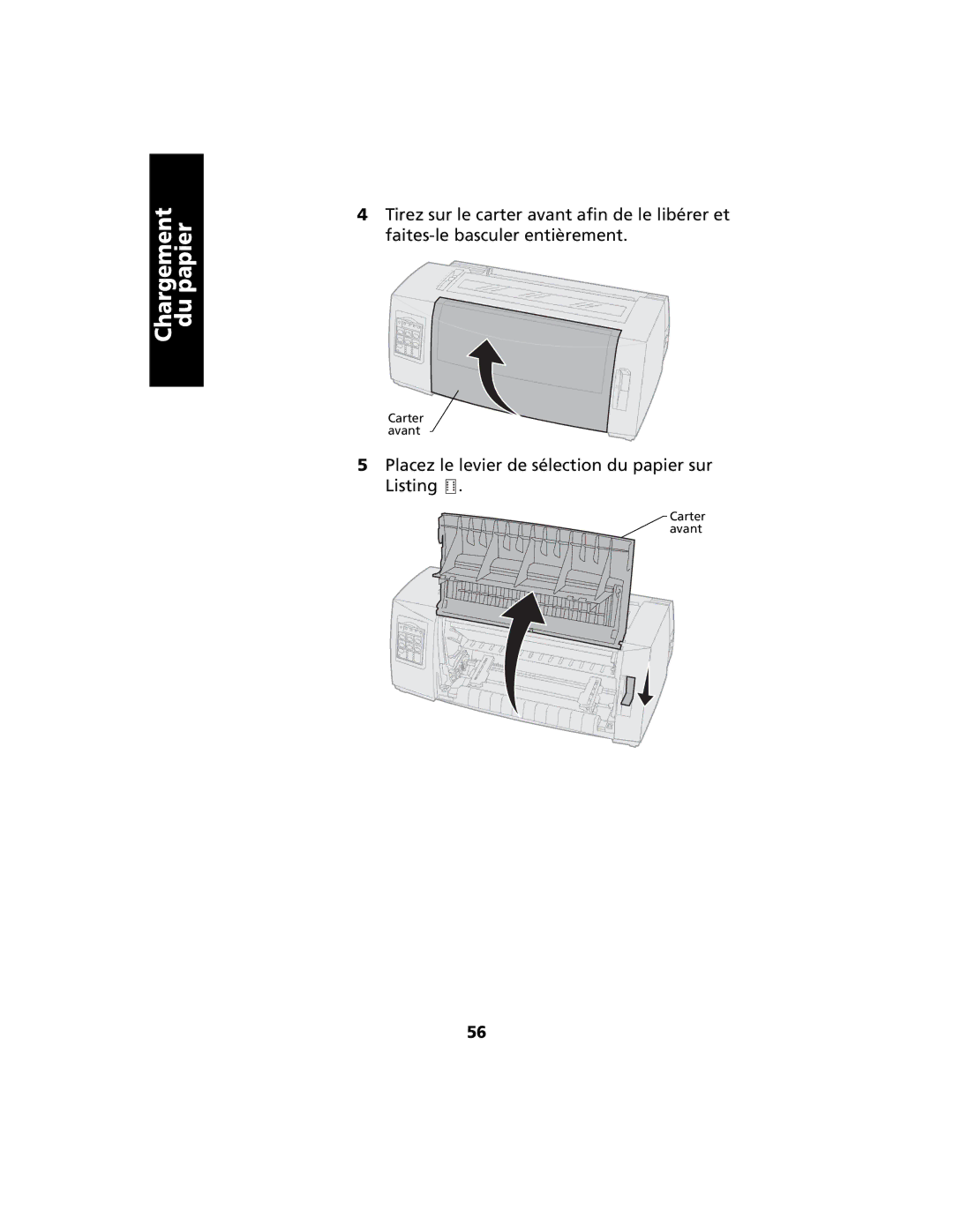 Lexmark 2400 manual Placez le levier de sélection du papier sur Listing 