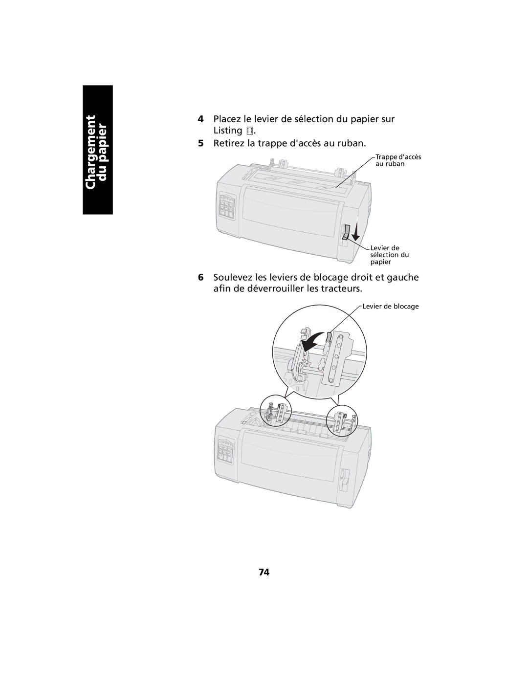 Lexmark 2400 manual Levier de sélection du papier 