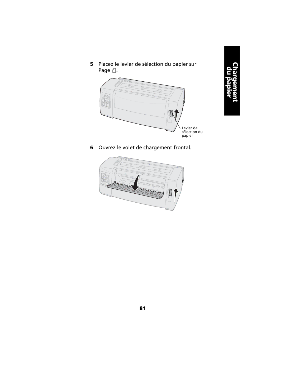 Lexmark 2400 manual Ouvrez le volet de chargement frontal 