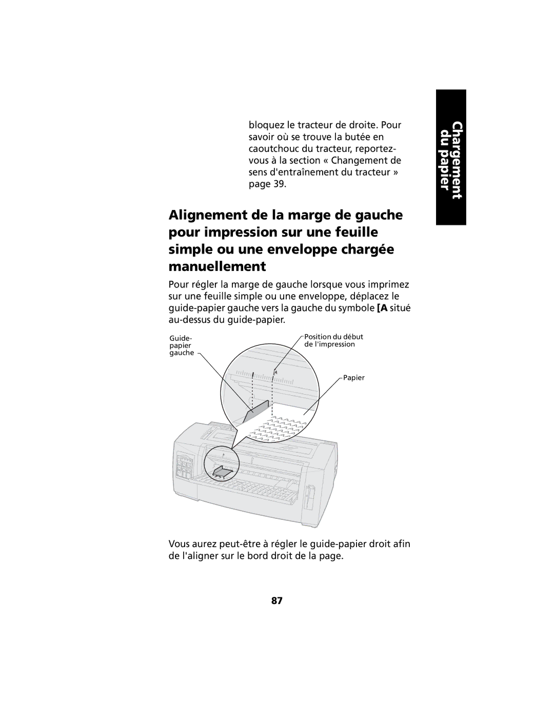 Lexmark 2400 manual Guide Position du début Papier De limpression Gauche 