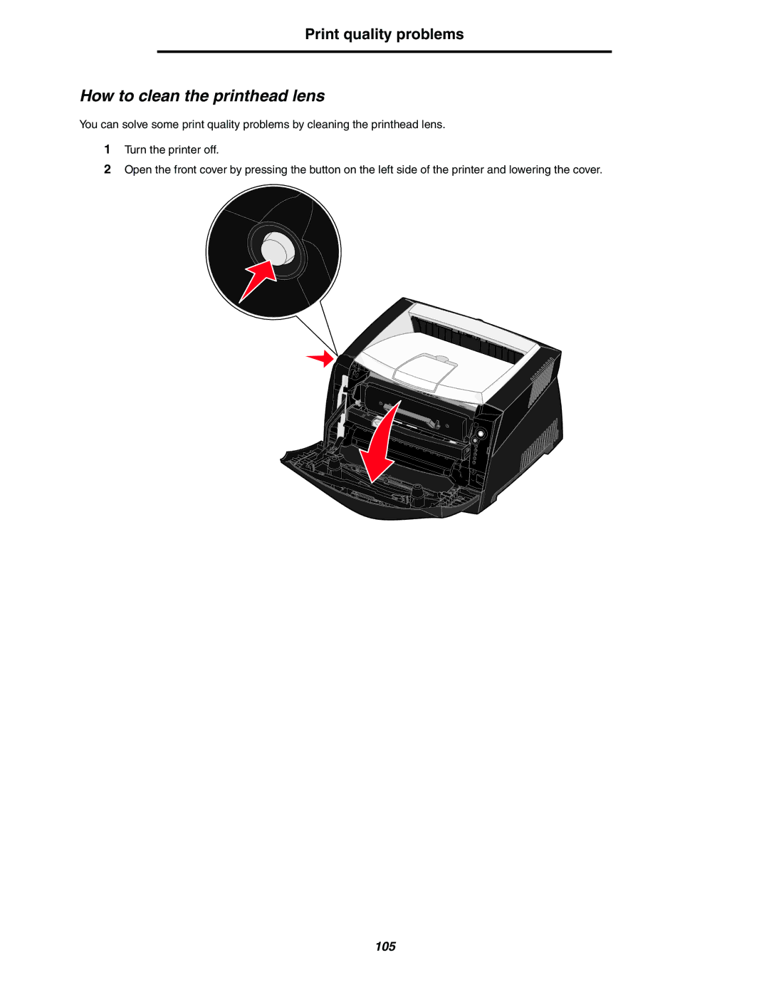 Lexmark 240n manual How to clean the printhead lens 