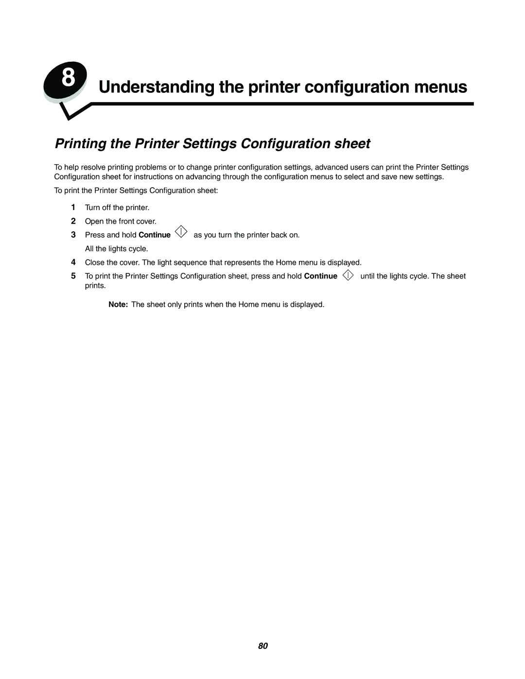 Lexmark 240n manual Understanding the printer configuration menus, Printing the Printer Settings Configuration sheet 