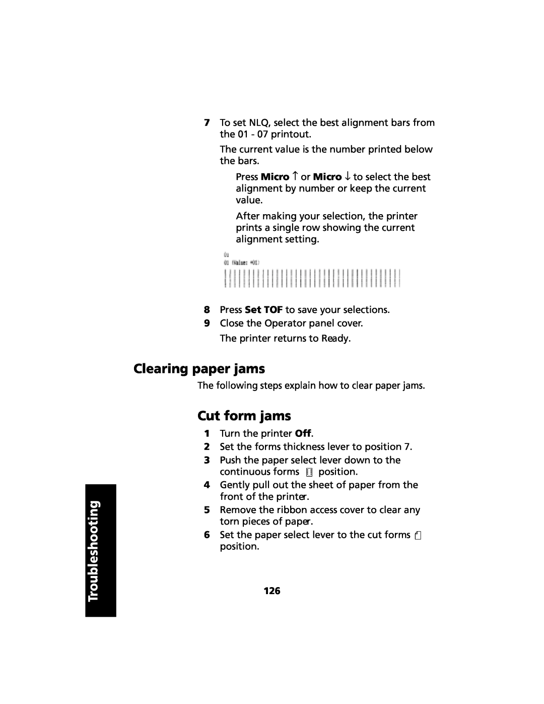 Lexmark 2480 manual Clearing paper jams, Cut form jams, Troubleshooting 