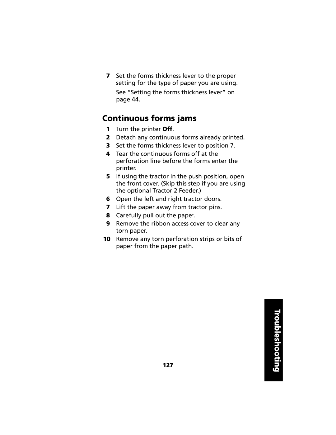 Lexmark 2480 manual Continuous forms jams, Troubleshooting 