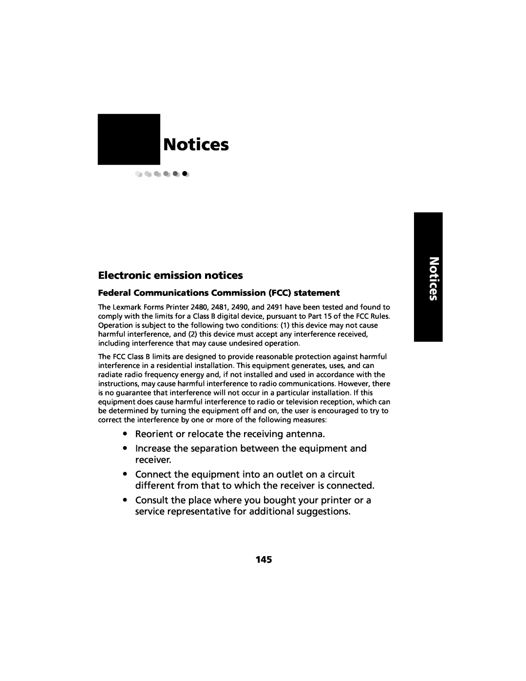 Lexmark 2480 manual Notices, Electronic emission notices 