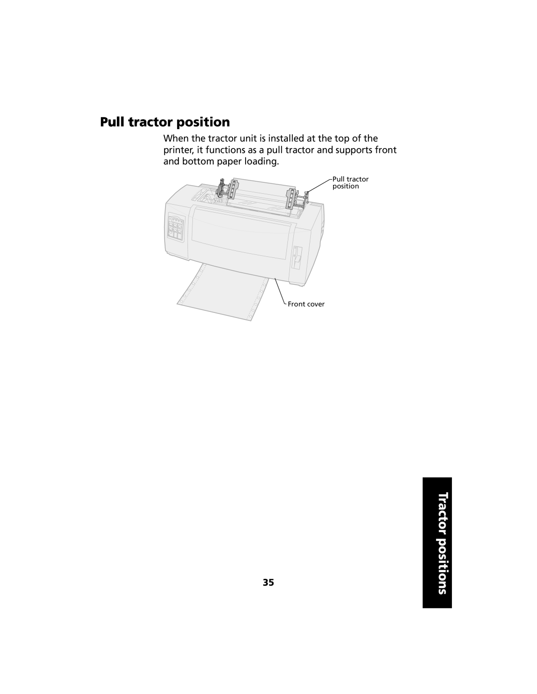 Lexmark 2480 manual Tractor positions, Pull tractor position Front cover 