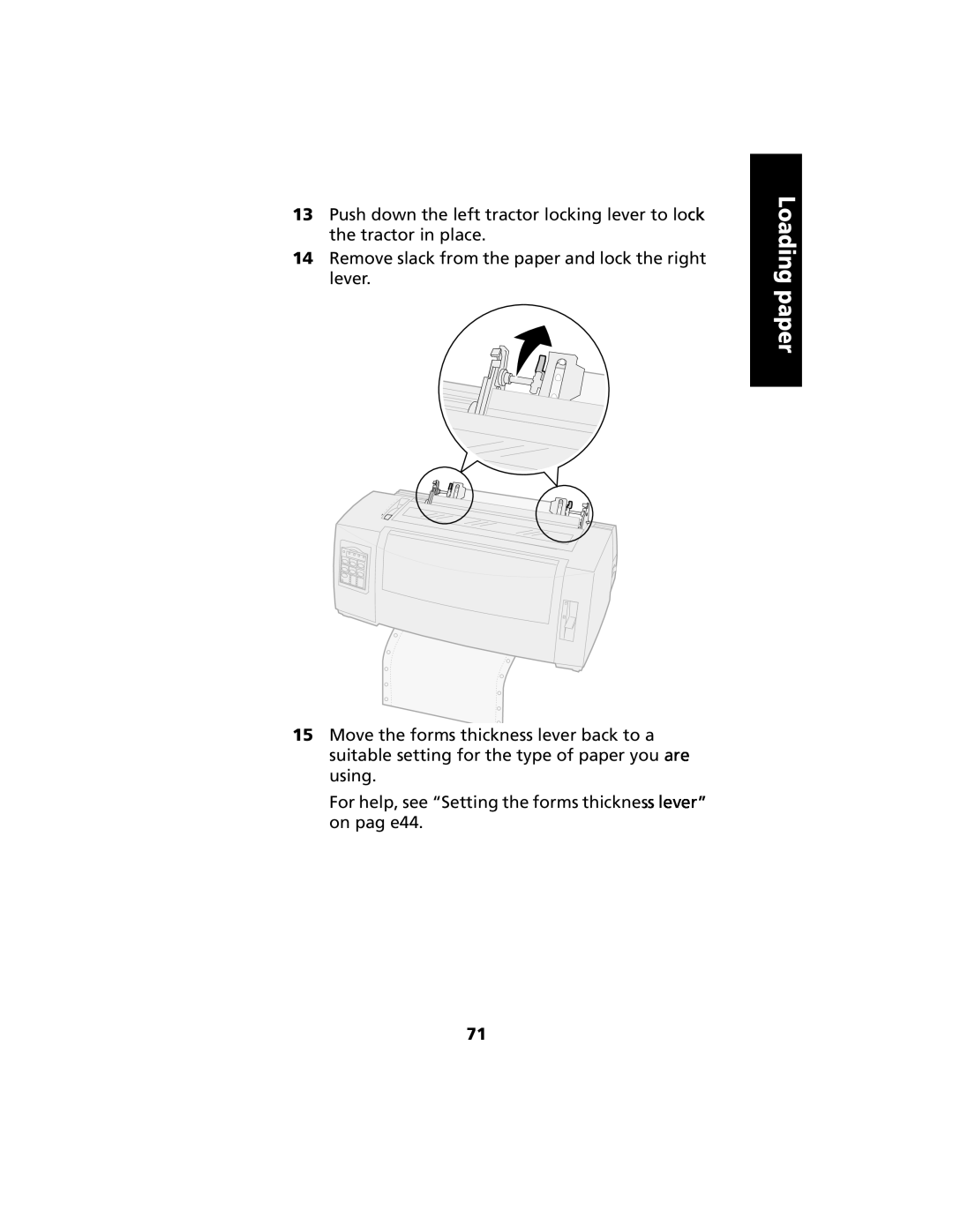 Lexmark 2480 manual Loading paper, Remove slack from the paper and lock the right lever 