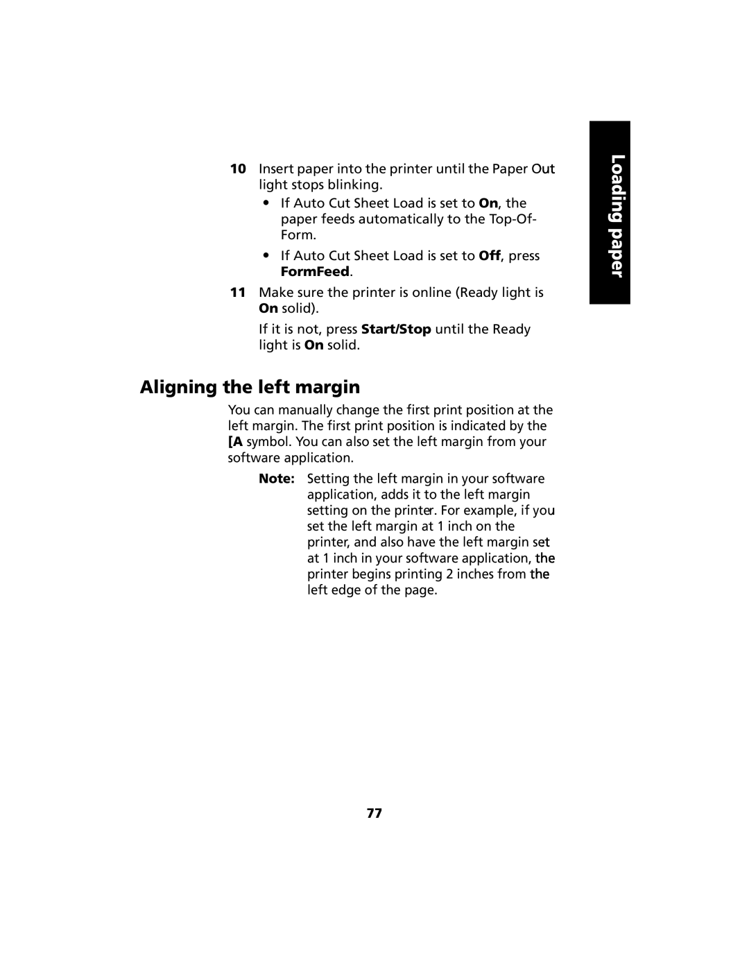 Lexmark 2480 manual Aligning the left margin, Loading paper 