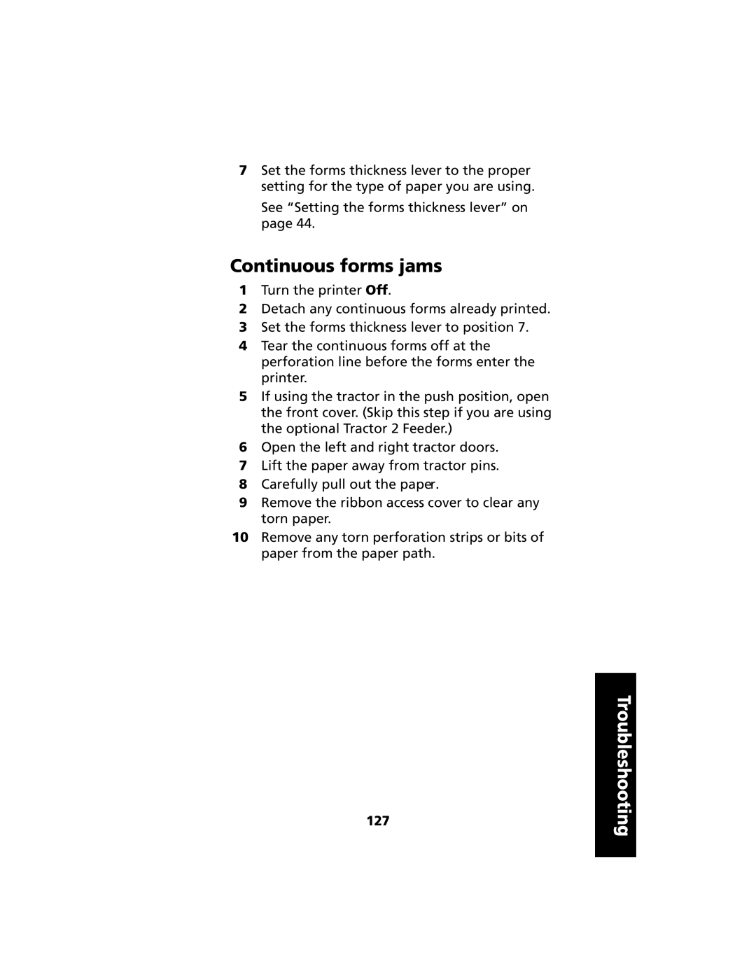 Lexmark 2480 manual Continuous forms jams, 127 