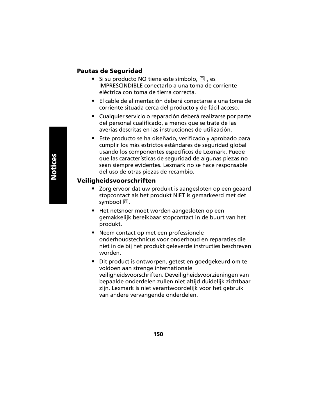 Lexmark 2480 manual Pautas de Seguridad, 150 