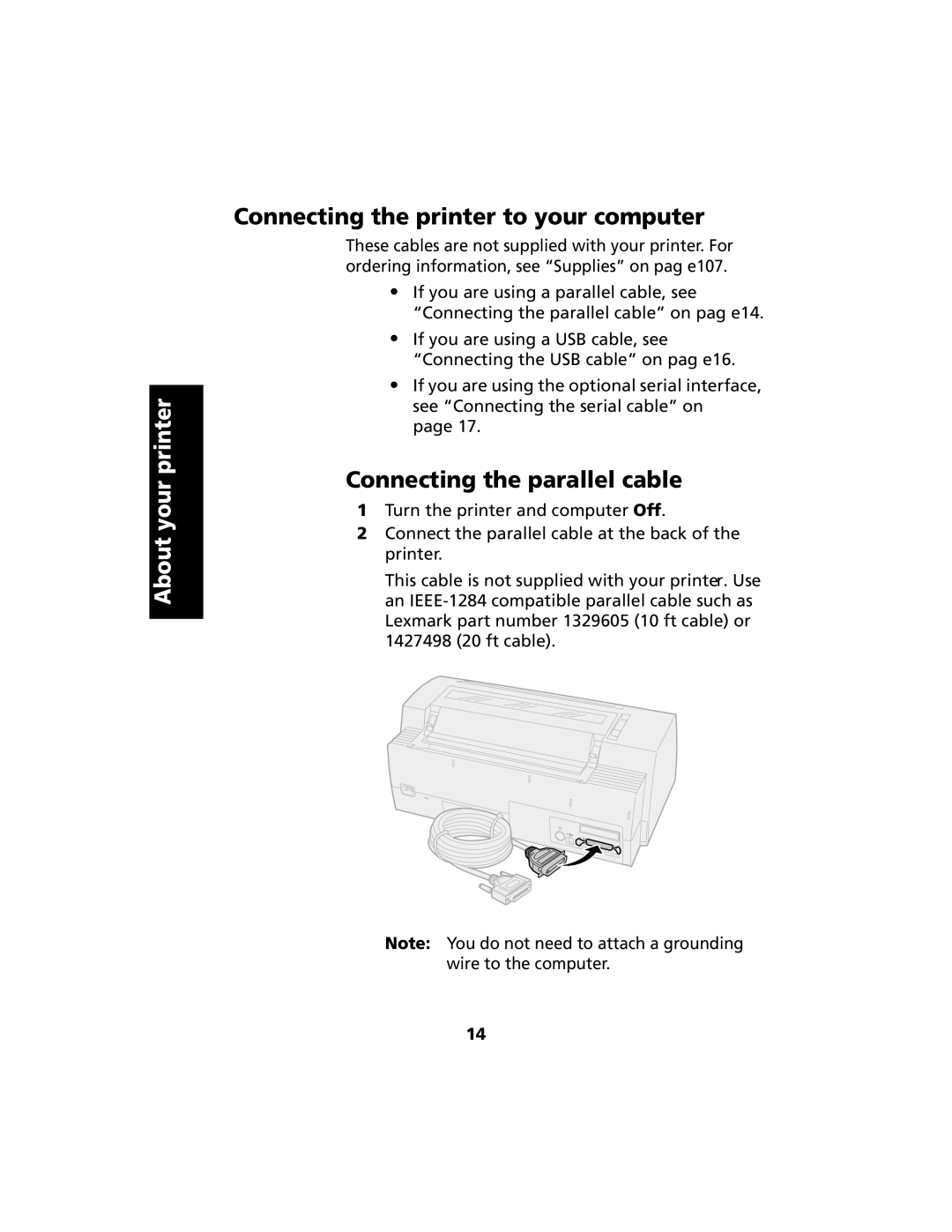 Lexmark 2480 manual Connecting the printer to your computer, Connecting the parallel cable 