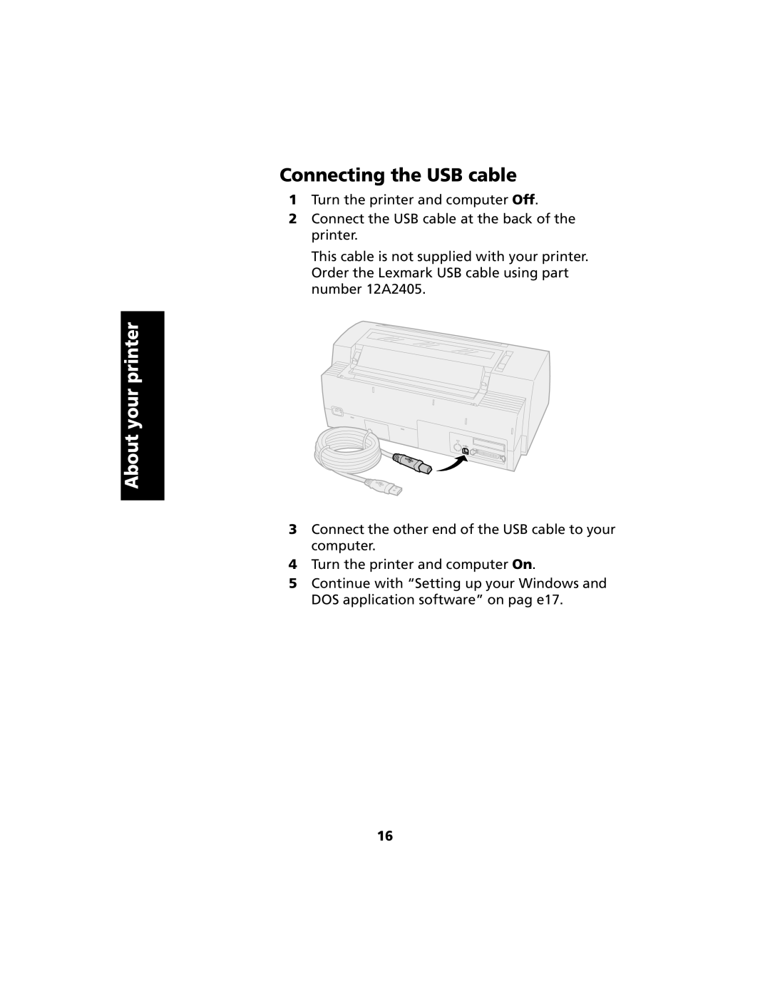 Lexmark 2480 manual Connecting the USB cable 