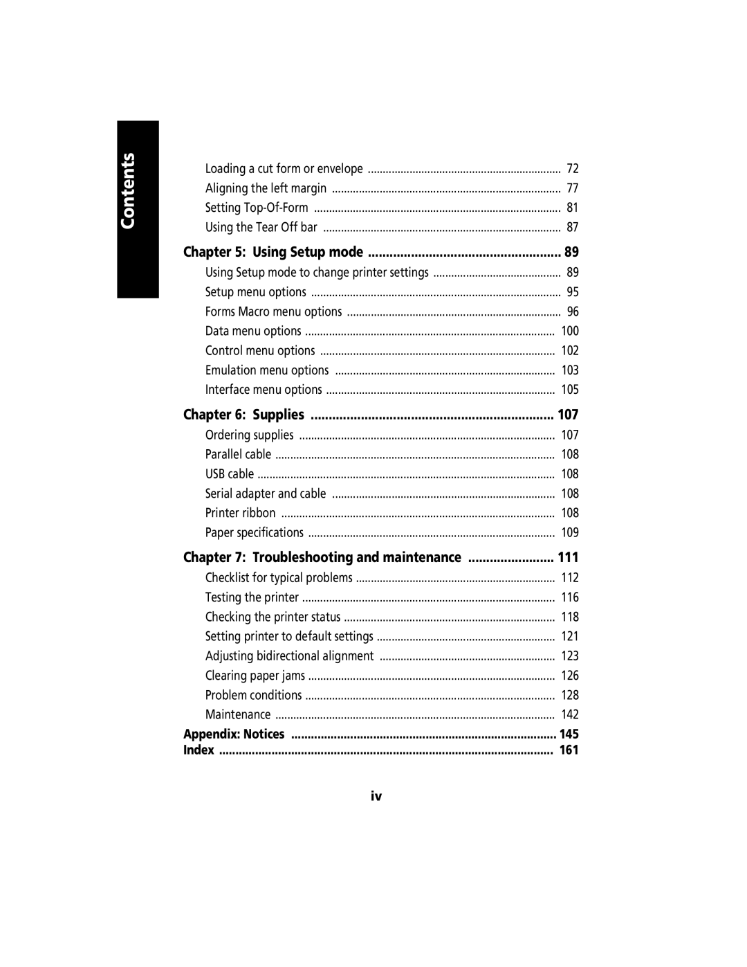 Lexmark 2480 manual Using Setup mode, Supplies 107, Troubleshooting and maintenance 111, 145, 161 