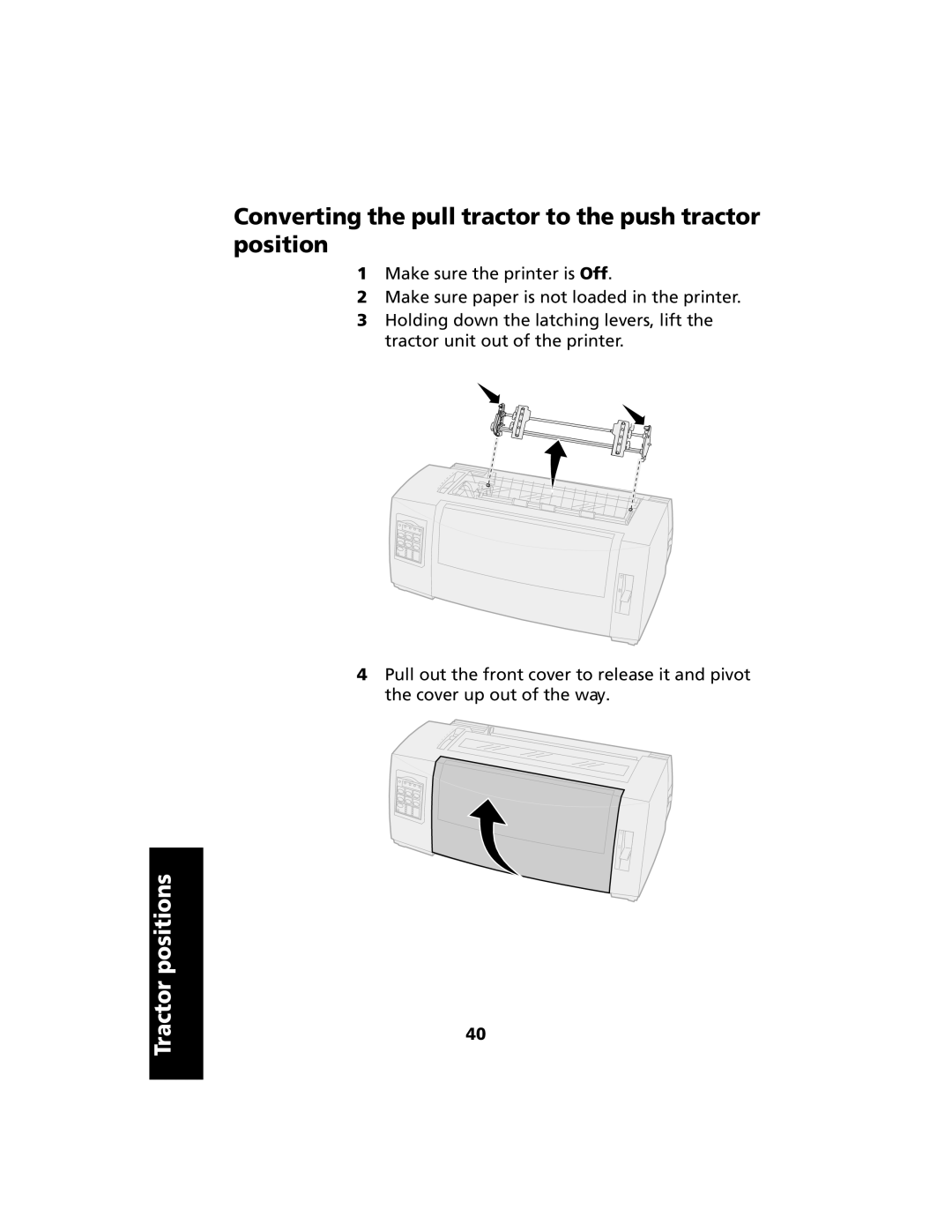 Lexmark 2480 manual Converting the pull tractor to the push tractor position 