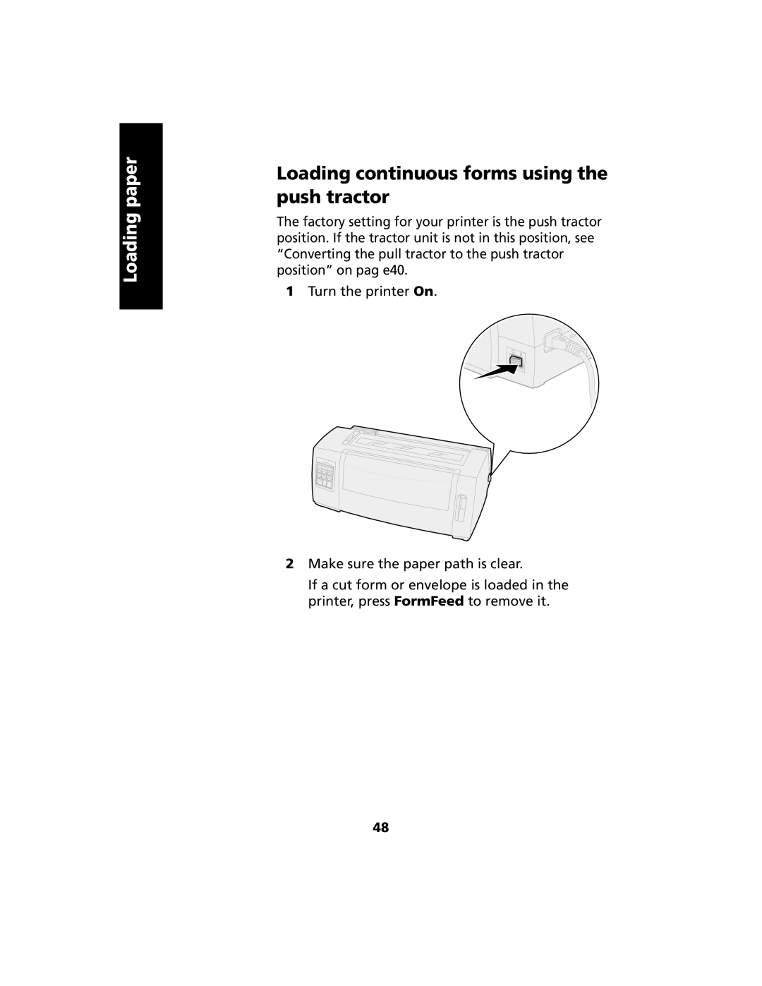 Lexmark 2480 manual Loading continuous forms using the push tractor 