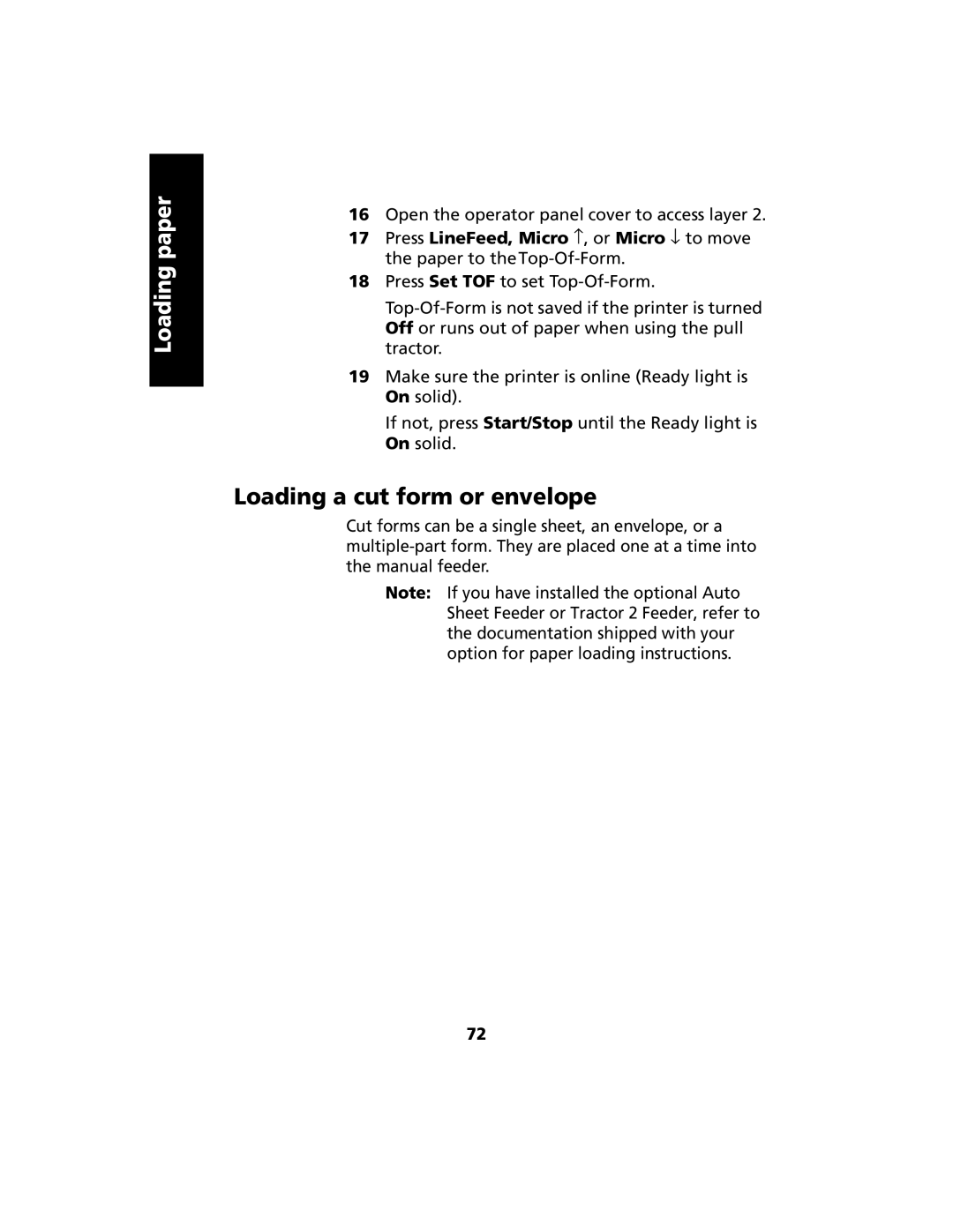 Lexmark 2480 manual Loading a cut form or envelope 