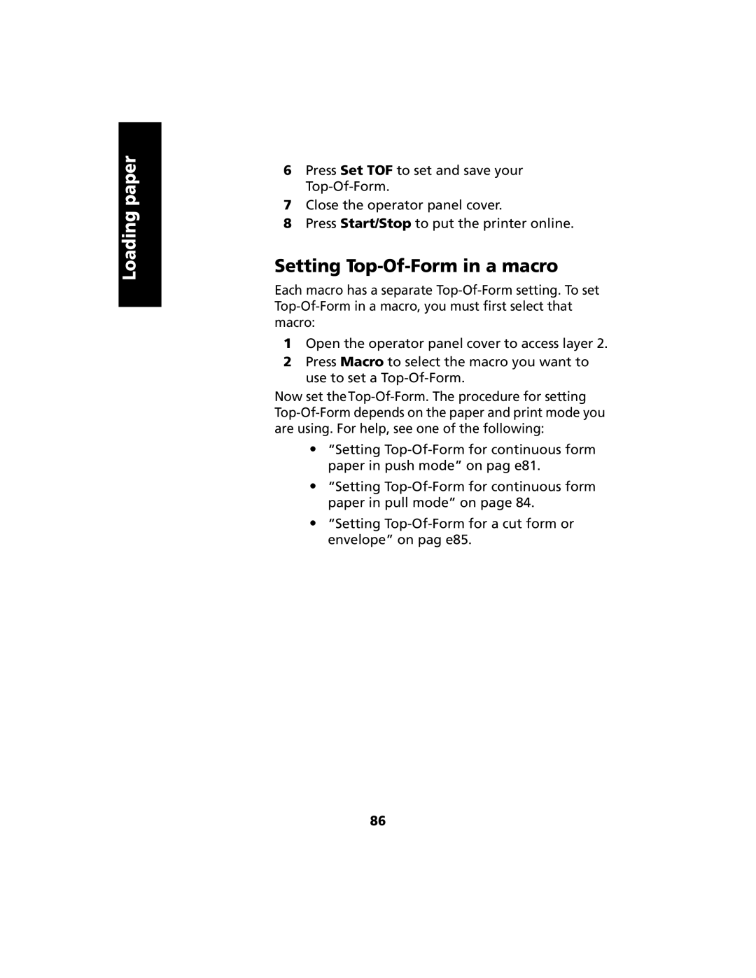 Lexmark 2480 manual Setting Top-Of-Form in a macro 