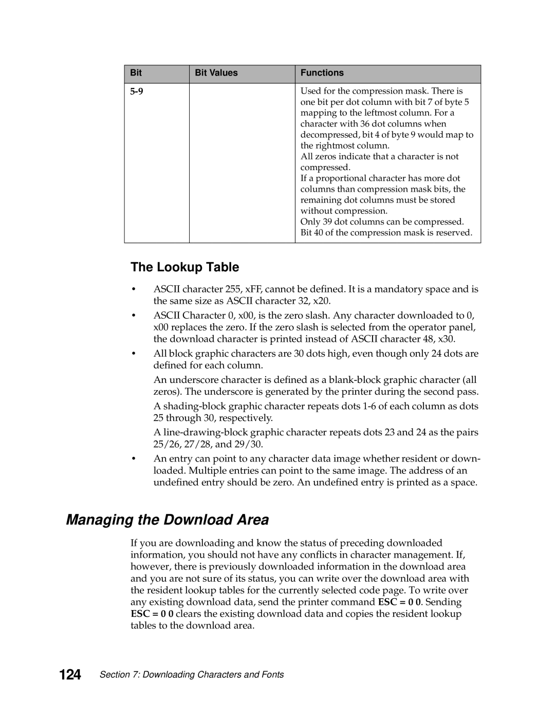 Lexmark 249X, 248X manual Managing the Download Area, 124, Lookup Table 