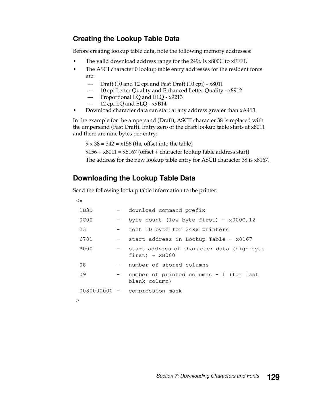 Lexmark 248X, 249X manual 129, Creating the Lookup Table Data, Downloading the Lookup Table Data 