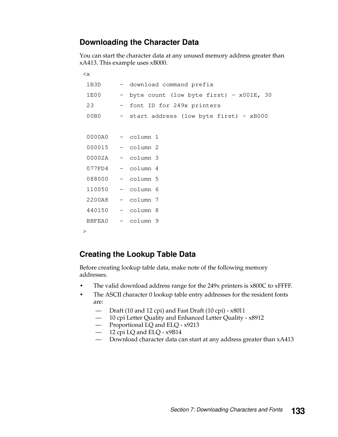 Lexmark 248X, 249X manual 133, Downloading the Character Data 