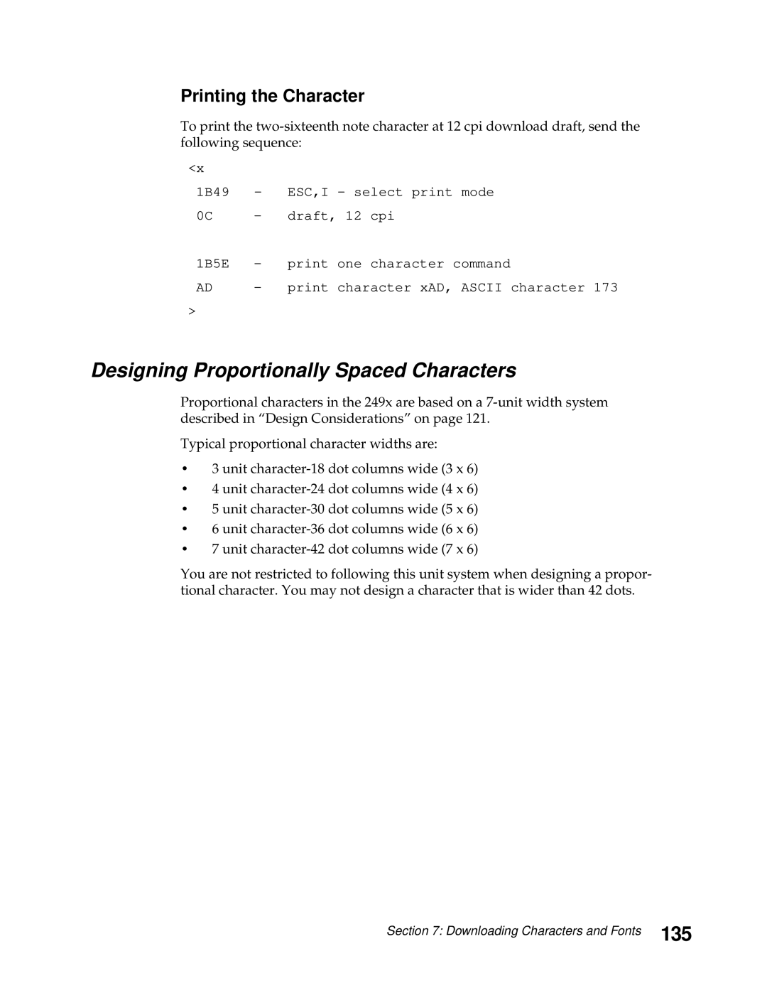 Lexmark 248X, 249X manual Designing Proportionally Spaced Characters, 135 