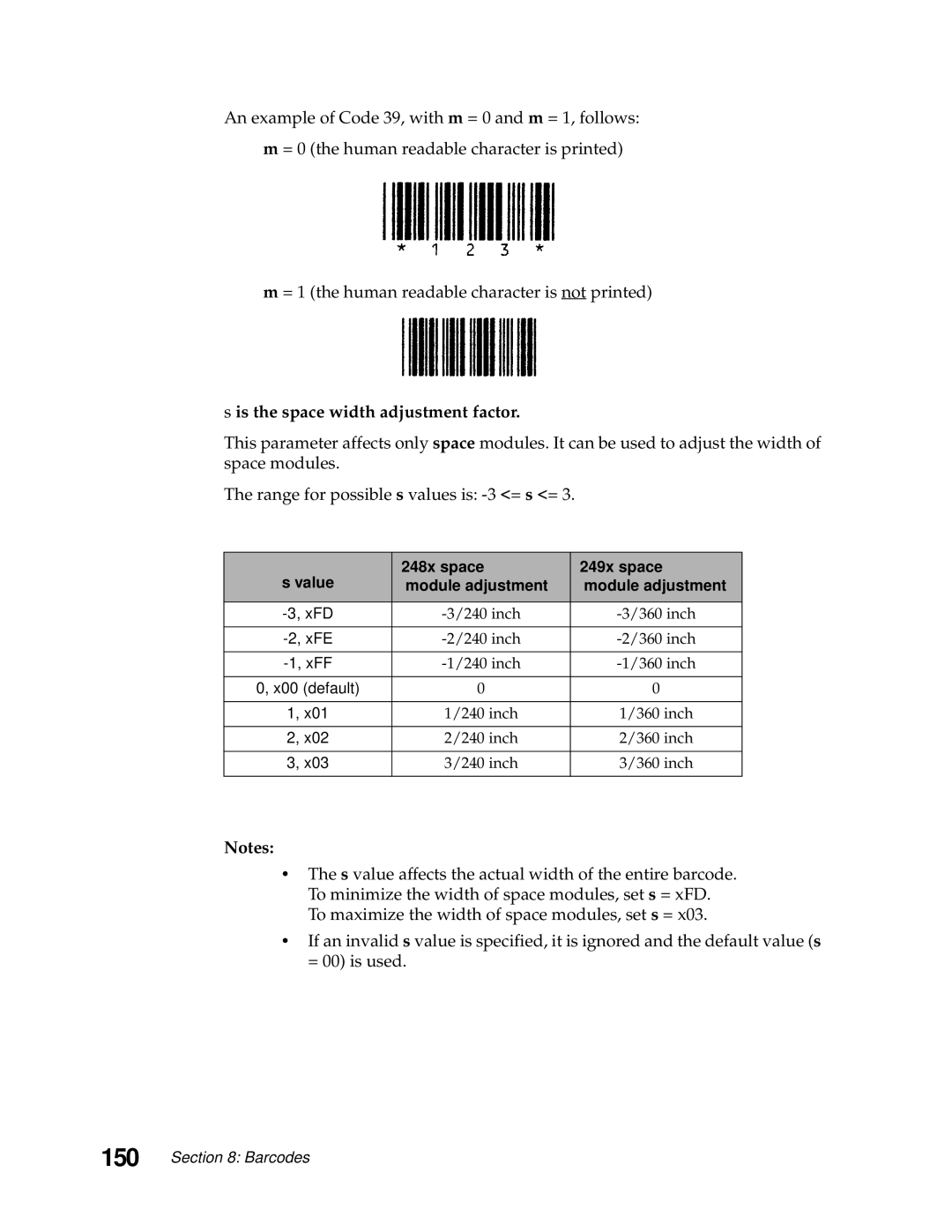 Lexmark 249X, 248X manual Is the space width adjustment factor, Value 248x space 249x space Module adjustment 