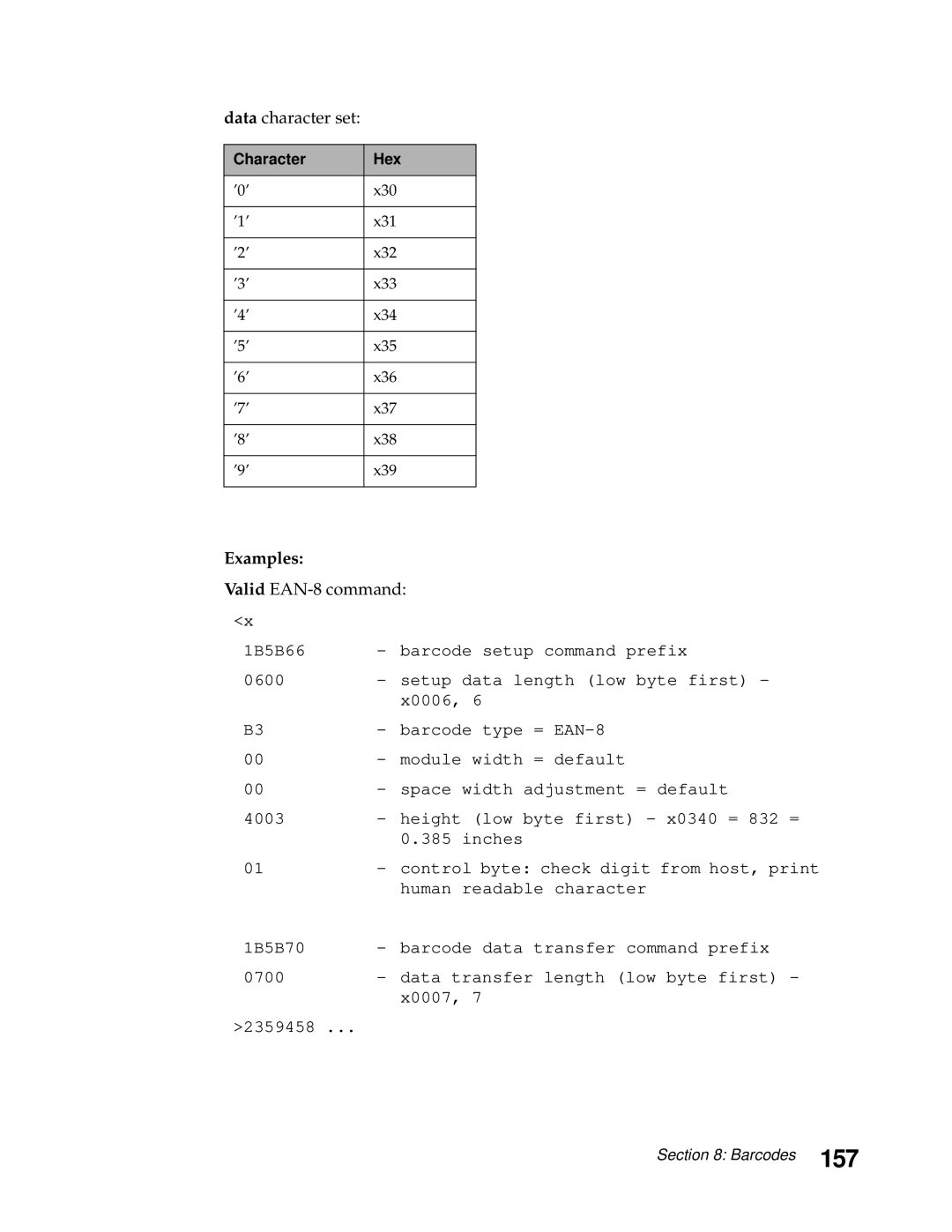 Lexmark 248X, 249X manual 157, Valid EAN-8 command 