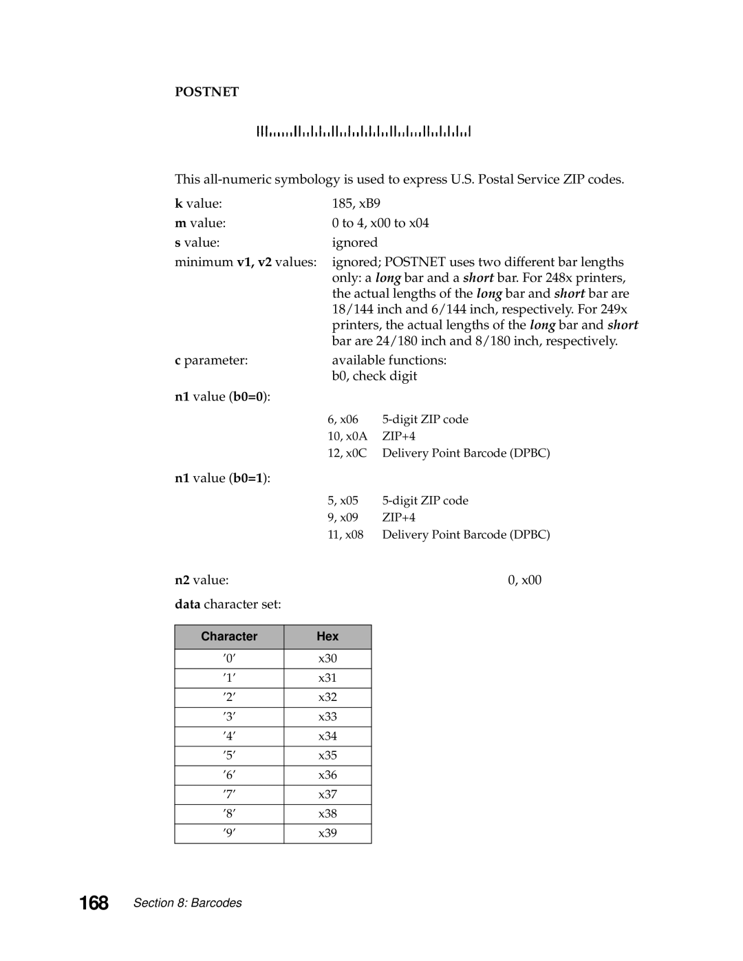 Lexmark 249X, 248X manual N1 value b0=1, Character 