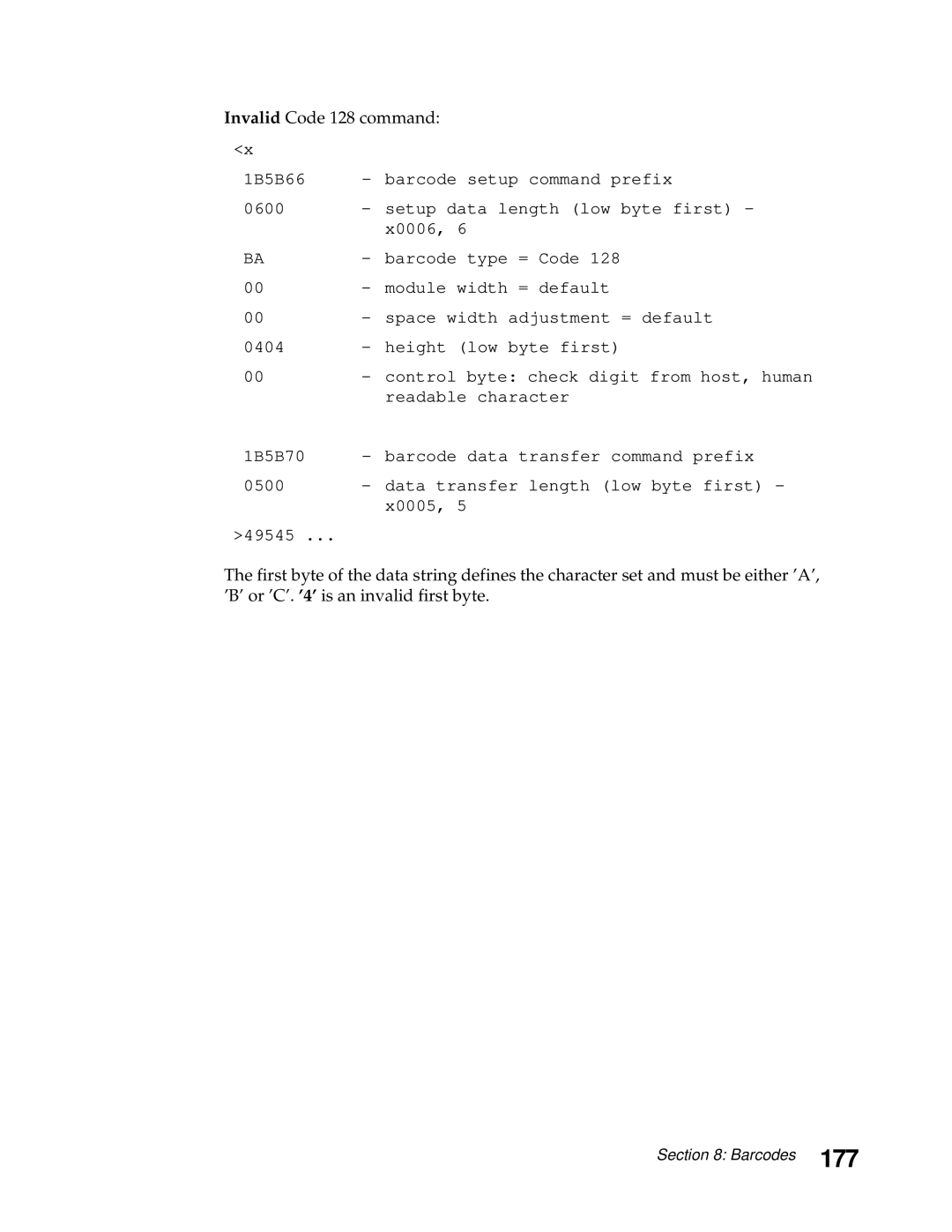 Lexmark 248X, 249X manual 177, Invalid Code 128 command 