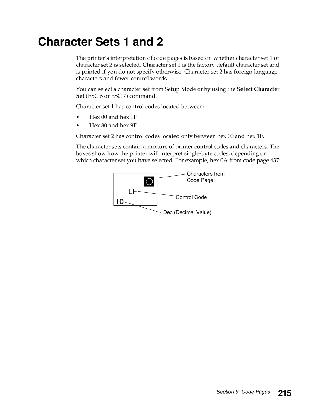 Lexmark 248X, 249X manual Character Sets 1, 215 