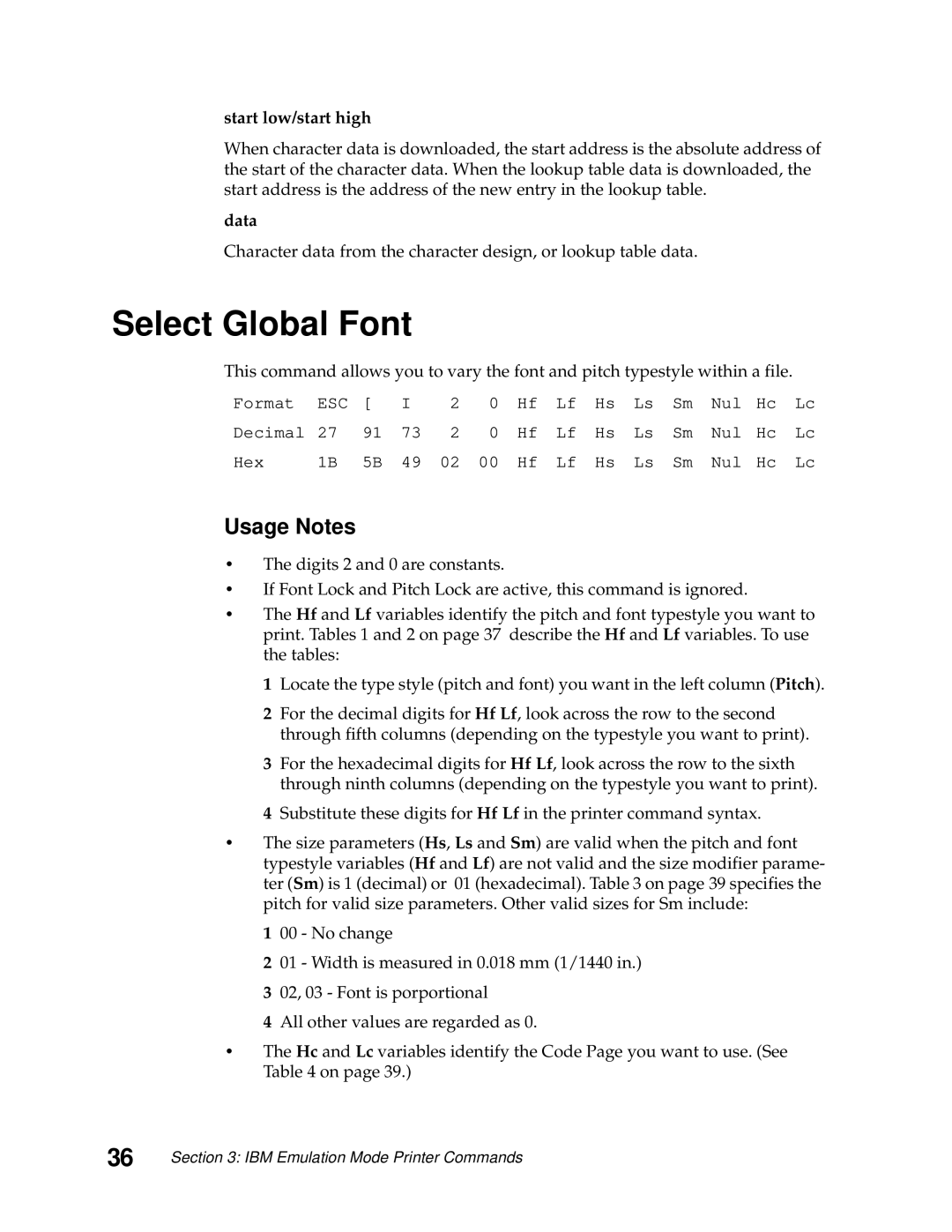 Lexmark 249X, 248X manual Select Global Font, Start low/start high 