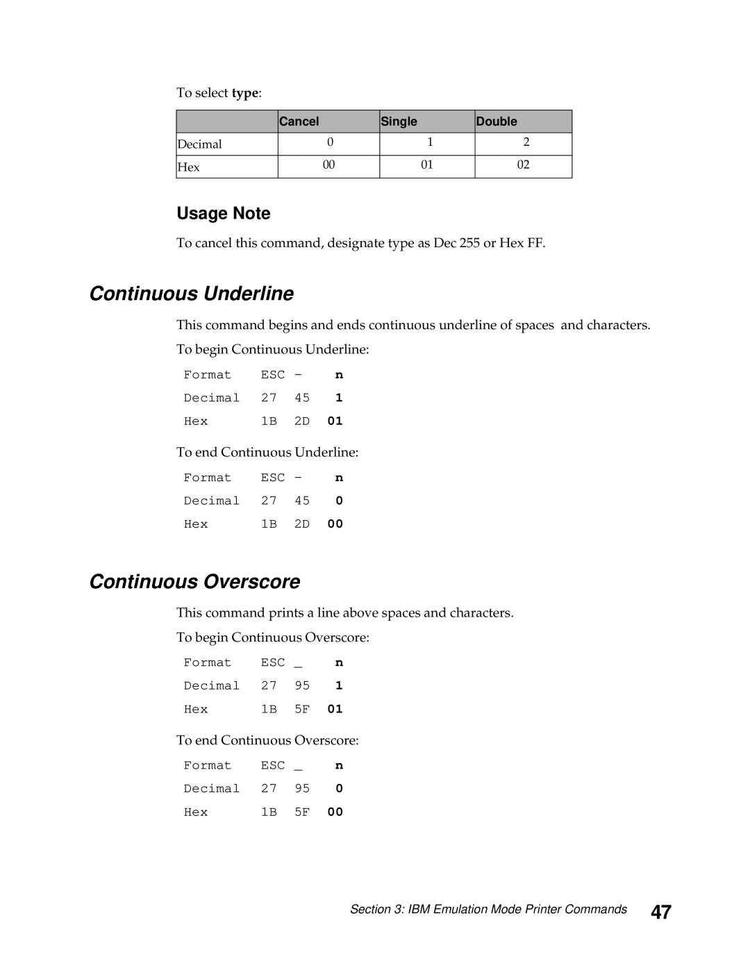 Lexmark 248X, 249X manual Continuous Underline, Continuous Overscore 