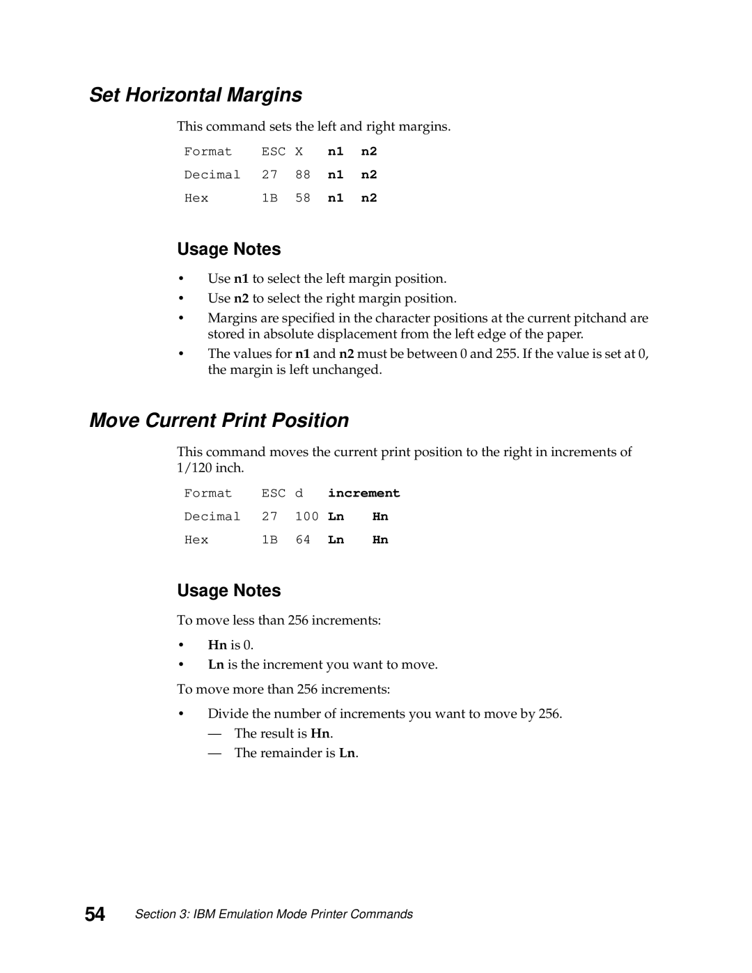 Lexmark 249X, 248X manual Set Horizontal Margins, Move Current Print Position, This command sets the left and right margins 