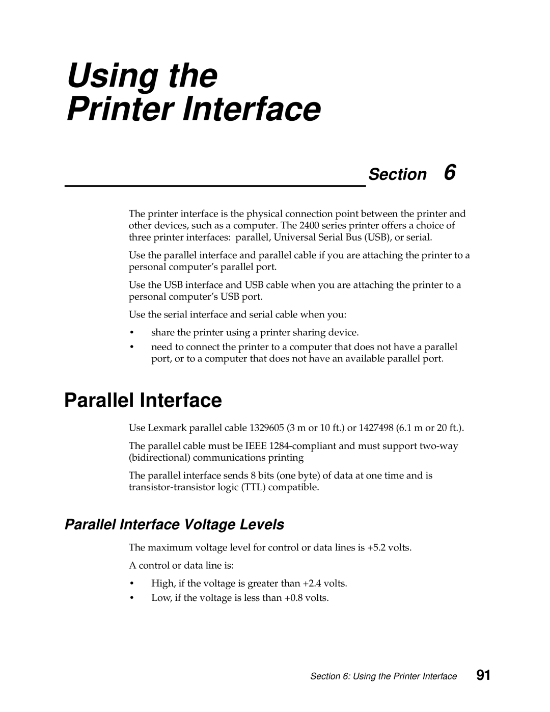 Lexmark 248X, 249X manual Parallel Interface Voltage Levels 