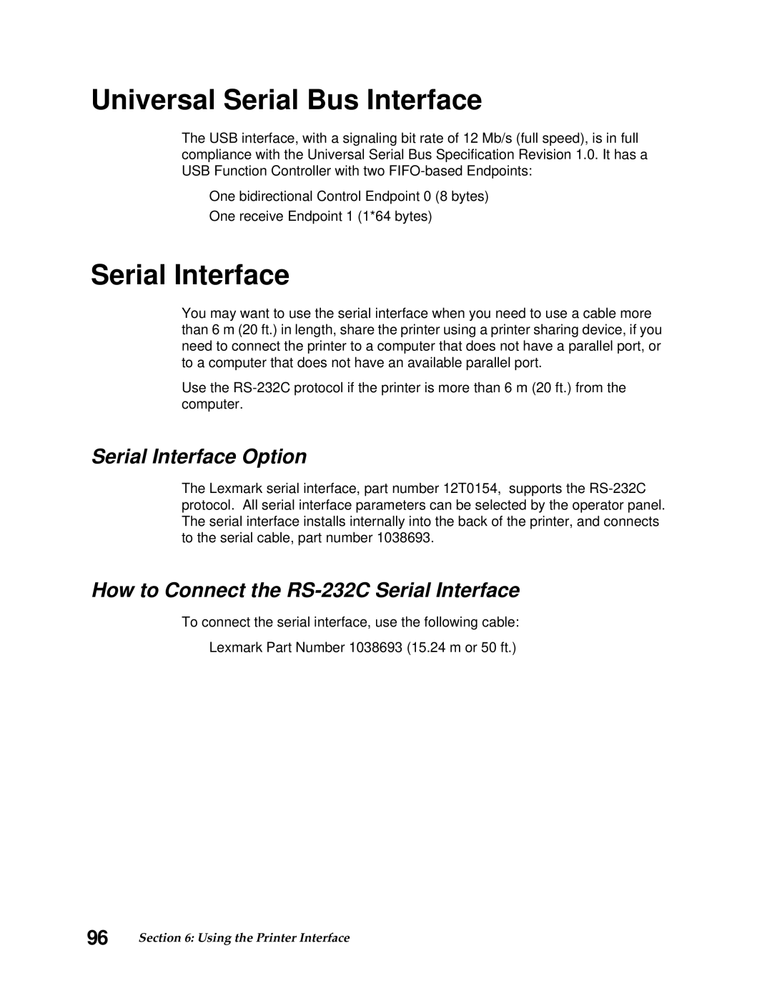 Lexmark 249X Universal Serial Bus Interface, Serial Interface Option, How to Connect the RS-232C Serial Interface 