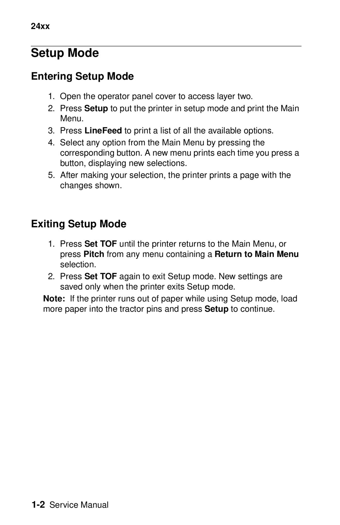 Lexmark 24XX-100 manual Entering Setup Mode, Exiting Setup Mode 