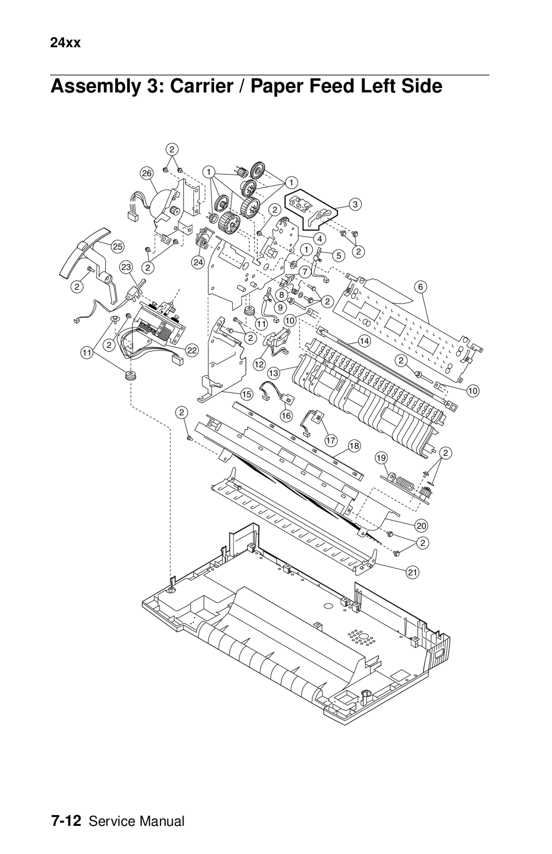 Lexmark 24XX-100 manual Assembly 3 Carrier / Paper Feed Left Side 