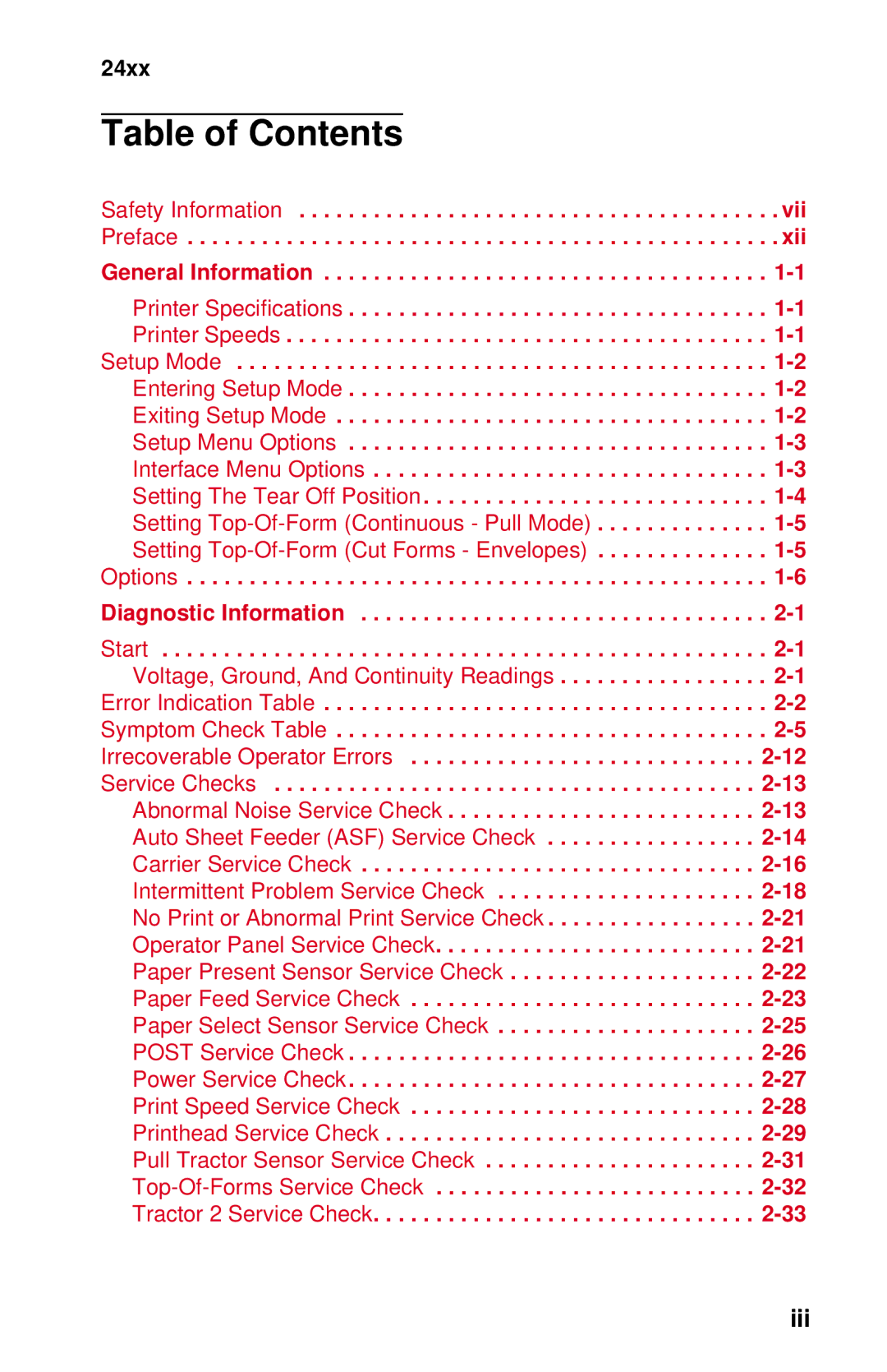 Lexmark 24XX-100 manual Table of Contents 