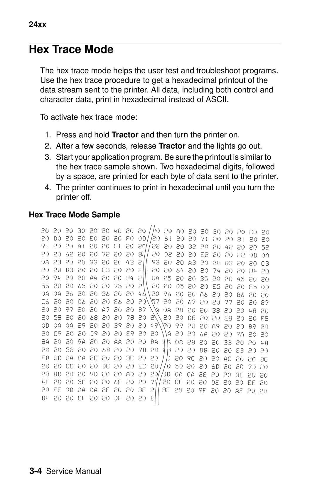 Lexmark 24XX-100 manual Hex Trace Mode Sample 