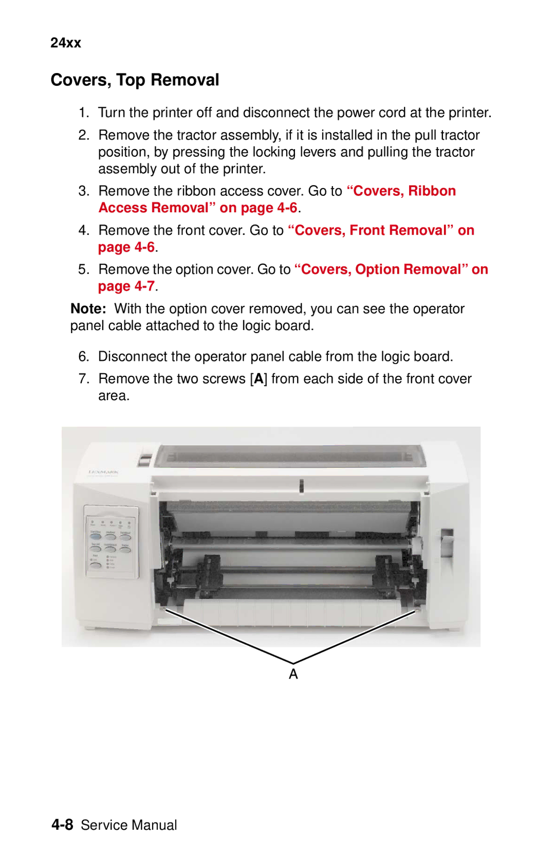 Lexmark 24XX-100 manual Covers, Top Removal 