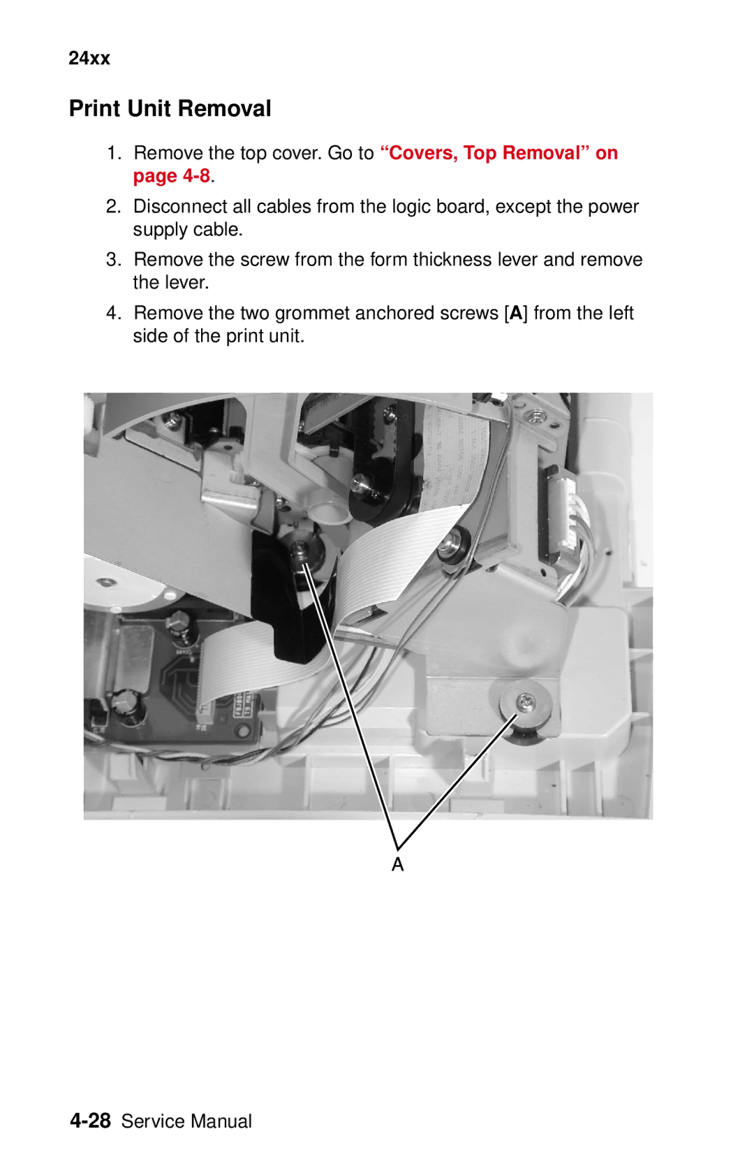 Lexmark 24XX-100 manual Print Unit Removal 