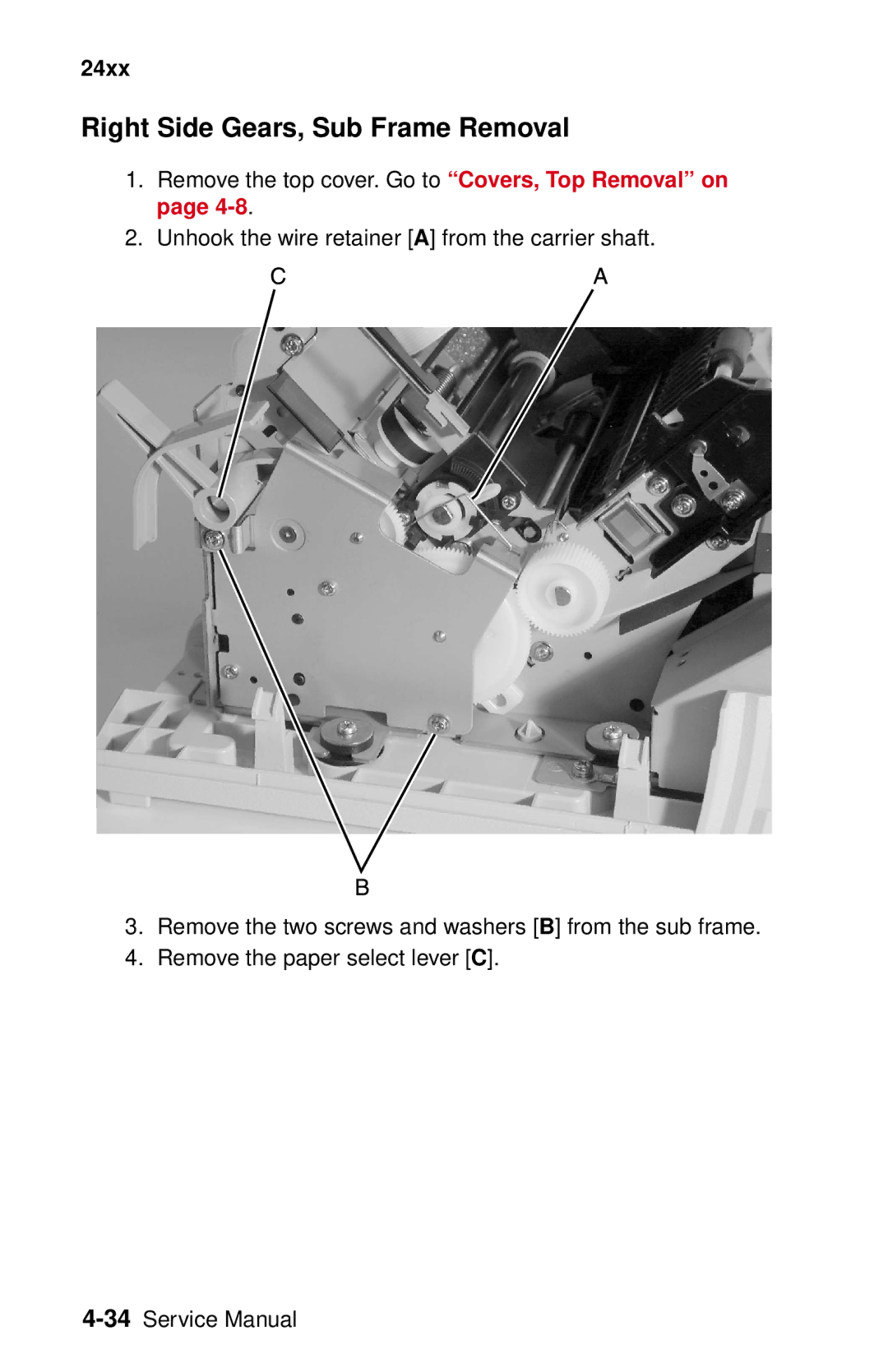 Lexmark 24XX-100 manual Right Side Gears, Sub Frame Removal 