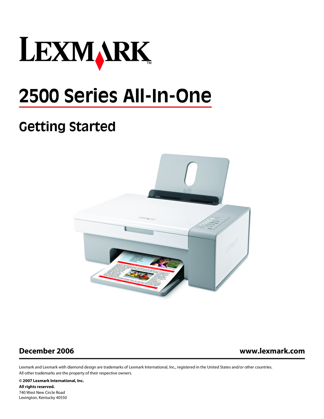 Lexmark 2500 Series manual Series All-In-One, Getting Started, December, Lexmark International, Inc. All rights reserved 