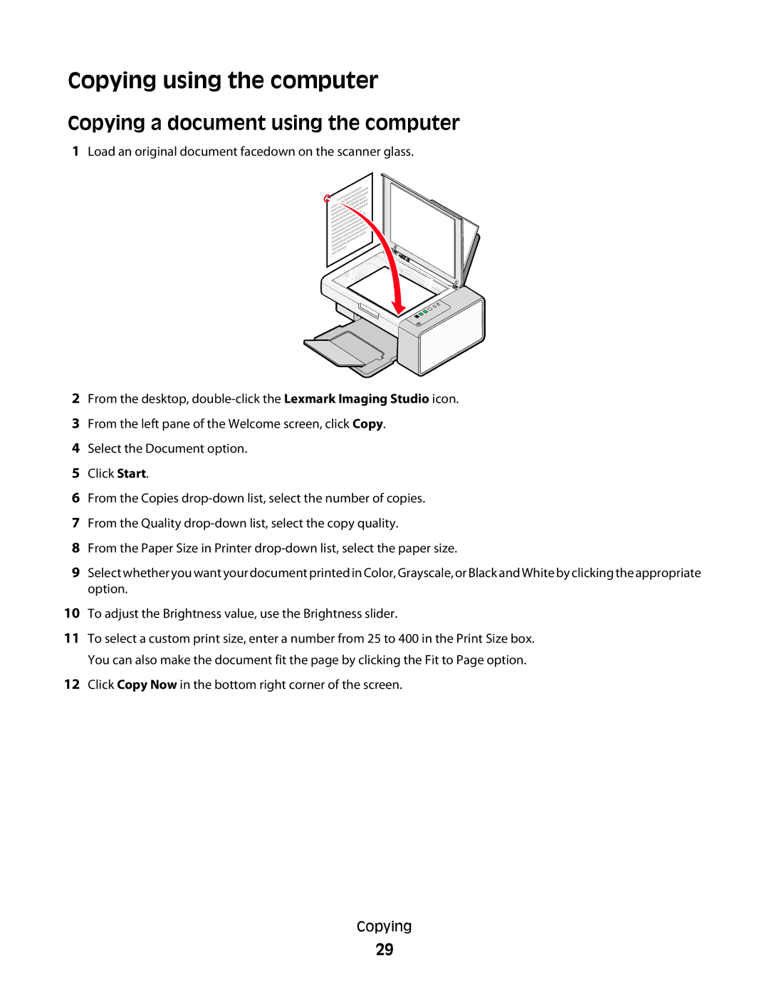 Lexmark 2500 Series manual Copying using the computer, Copying a document using the computer 